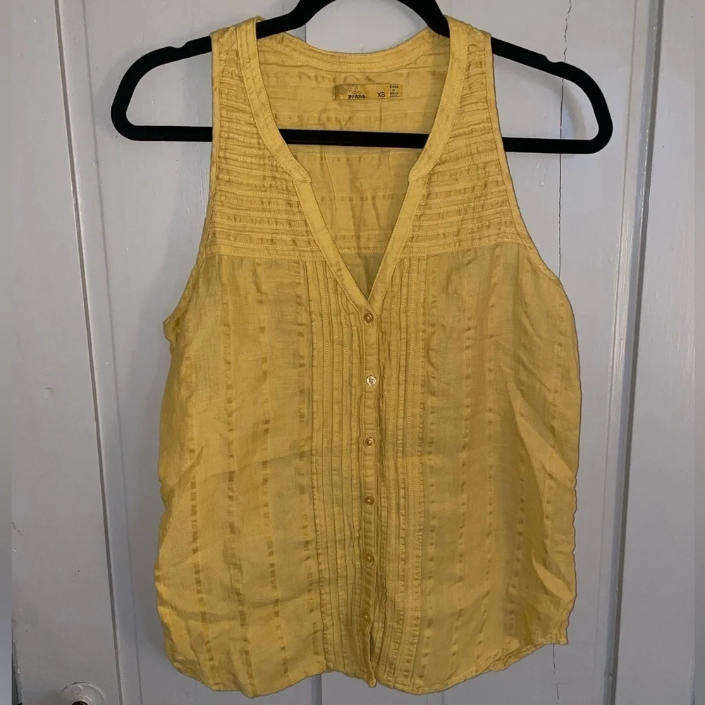 PrAna Yellow Button Up Tank Top Vest Light Flowy Summer Tunic Organic Cotton